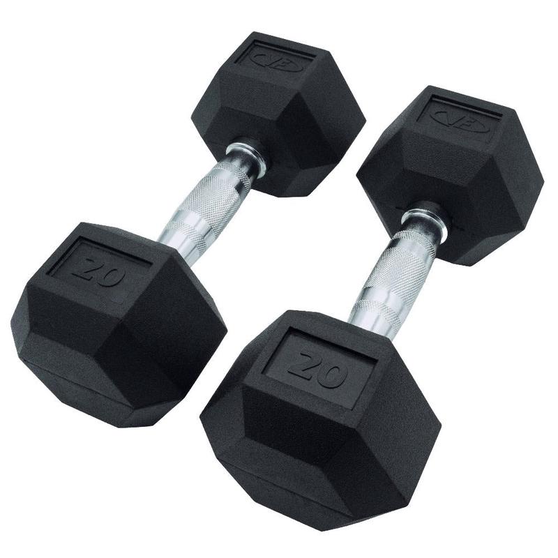 Rubber Coated Hex Dumbbells (3-70lbs)